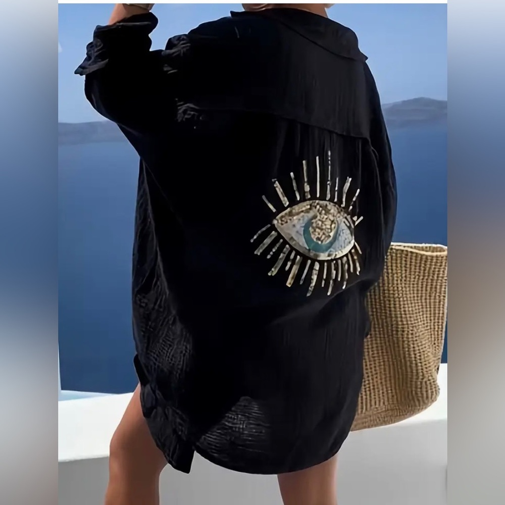 Beautiful Black  Eye Embroidered  Shirt